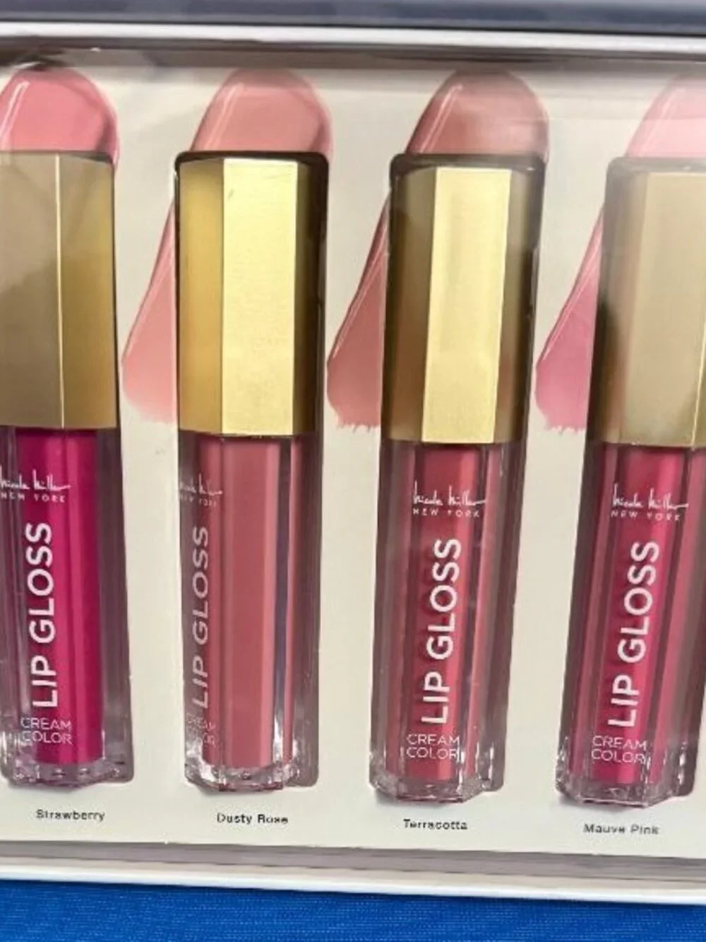 NICOLE MILLER NEW YORK 4 PACK ROSY NUDE HIGH SHINE SHADES CREAM COLOR LIP GLOSS